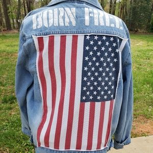 Denim Jacket Born Free American Flag XL